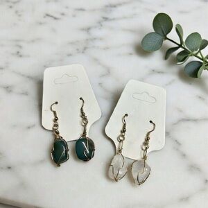 Elegant Green and White with Gold Earrings
